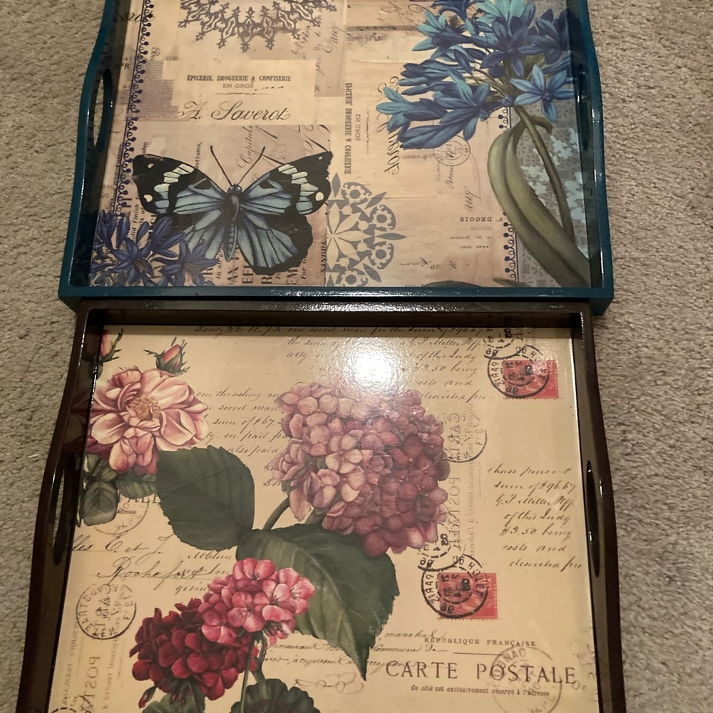 Set of 2 La Vie Parisienne Wood Serving Trays by Artist: Kimberly Poloson